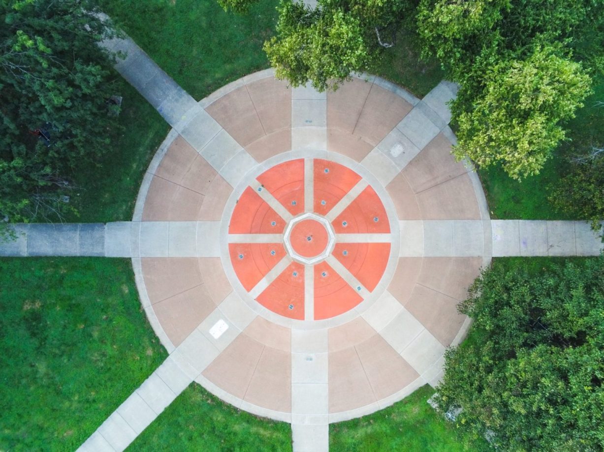 Aerial of the Washington Park fountain