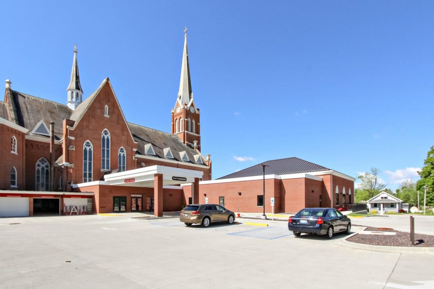 Exterior view of the Parish Center addition next to the original church