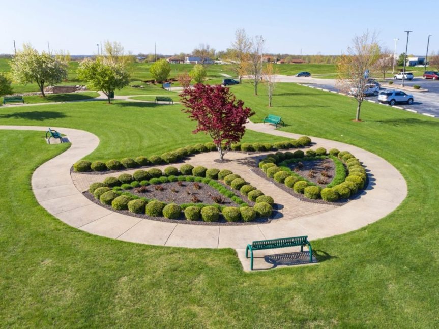 Rest area and trail loop in Hospital Park