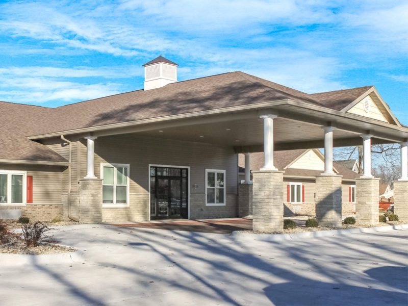 Covered entrance to the assisted living home