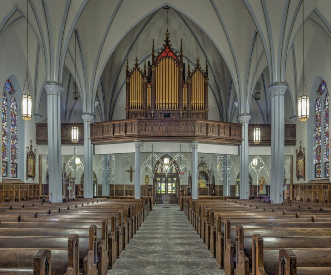 Looking towards the new parish entry