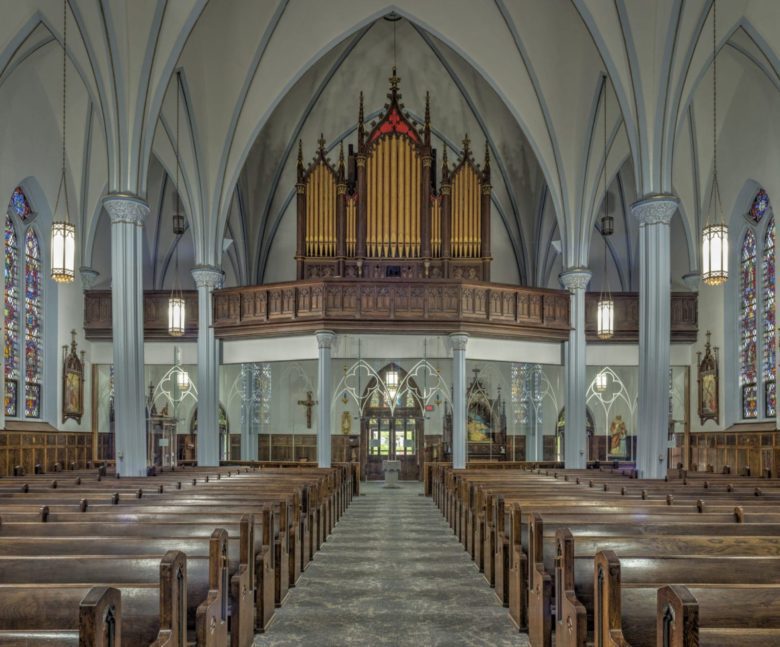 Looking towards the new parish entry