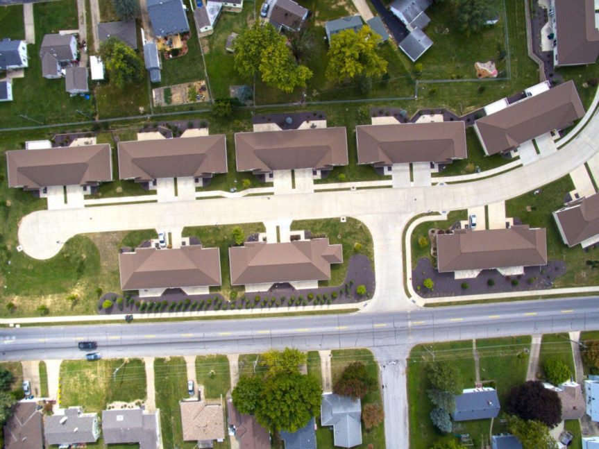 Aerial of the cottages and a cul-de-sac