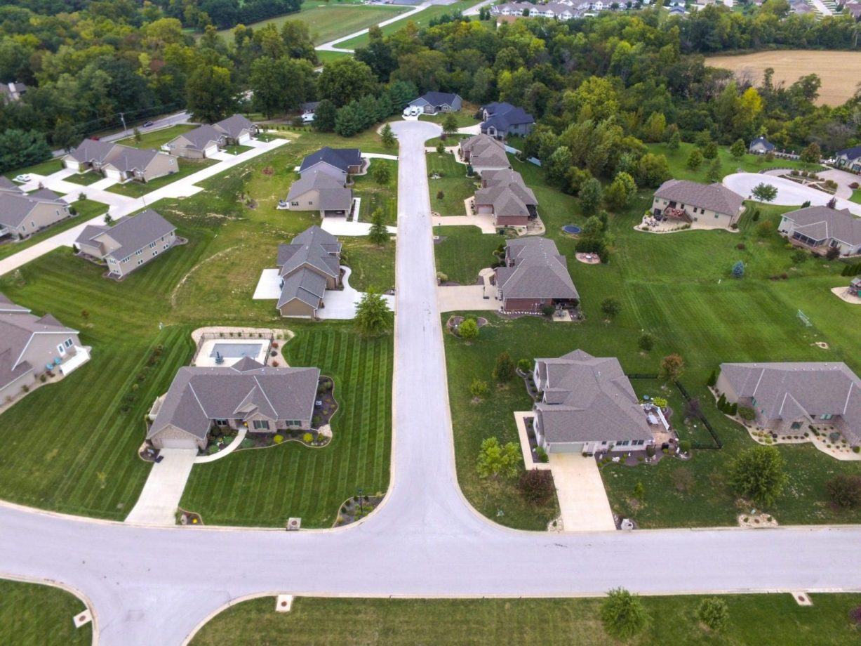 Aerial of subdivision with several cul-de-sacs