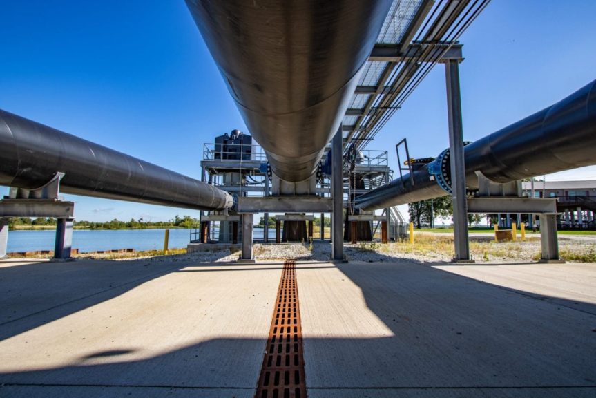 Three discharge pipes at the Gulfport / Henderson Pump Station