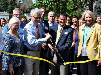 Mike Klingner and John Neyens during the ribbon cutting for Klingner's Columbia, MO, office