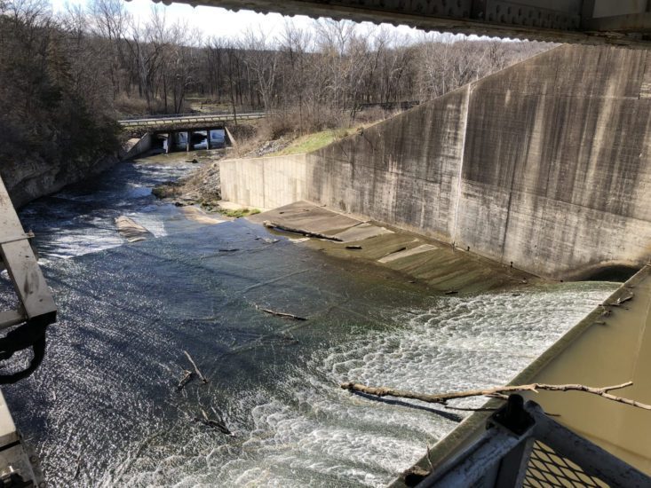 Spillway with a bridge in the background