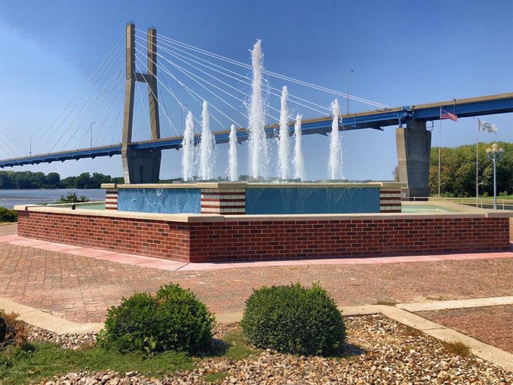 Two-tiered fountain in a park