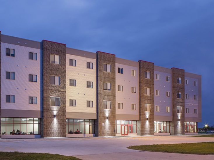 Student dorm at dusk