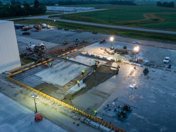 Overhead view of a foundation being poured