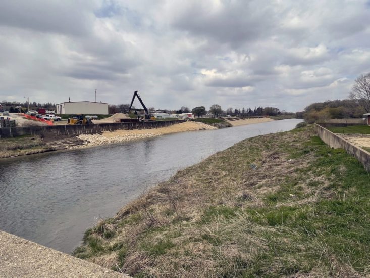 Construction work happening on the levee