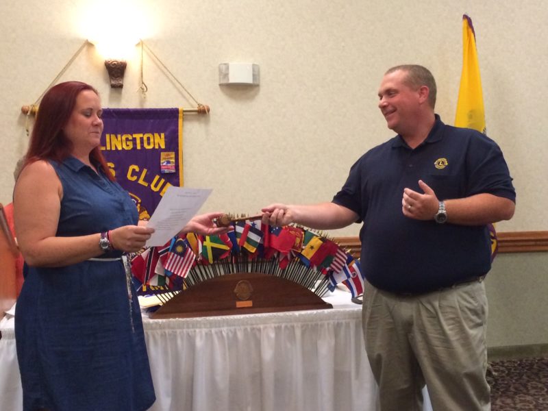 Bryan receiving the gavel as incoming club president at a Burlington Noon Lions club meeting