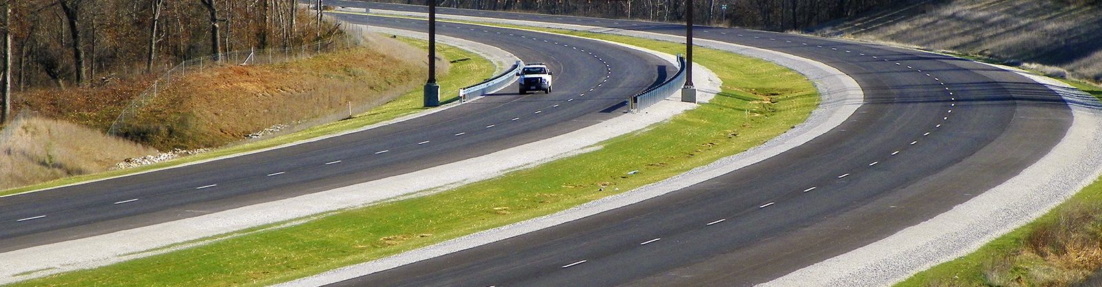 A car on a divided highway