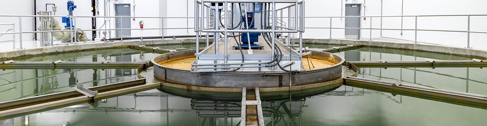 A clarifier in a water treatment plant