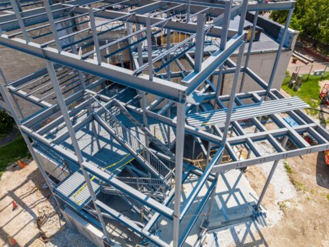 Steel framing for a building in construction